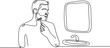© Hossen - Continuous one single line drawing man shaving with razor in bathroom icon vector illustration concept.one line vector illustration with out background