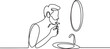 © Hossen - Continuous one single line drawing man shaving with razor in bathroom icon vector illustration concept.one line vector illustration with out background