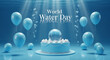 © mansoor - Celebrating World Water Day with blue balloons and cake underwater
