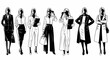 © Khoirul - Business Women Professional Attire Vector Set in Black and White Line Art Style