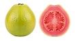 © MST - Guava fruit, whole and halved, vibrant pink interior