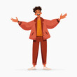 © amri - cheerful sanguine man laughing with open arms gesture in flat vector style