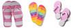 © Ali - Bright and colorful summer flip-flops in various patterns, ready for beach trips or casual wear, transparent background.