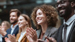 © CinimaticWorks - business team celebrating success with applause in modern office representing teamwork collaboration company growth and employee recognition