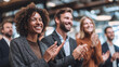 © CinimaticWorks - business team celebrating success with applause in modern office representing teamwork collaboration company growth and employee recognition