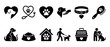 © stocker777 - Twelve black silhouette icons for pet services representing dog care, love, grooming, walking, feeding, and veterinary concepts in a minimalist graphic collection