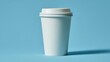 © Viktor - Minimalist white coffee cup on blue background. AI generated