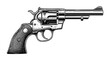 © Ксения Омельченко - Vintage revolver engraving, hand drawn retro wild west pistol sketch, antique cowboy firearm isolated