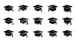 © MDTAHIDURRAHMAN - Multiple graduation caps arranged in a grid black silhouette