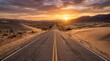 © Sharjeel - Sunset on desert highway with sand dunes and mountains