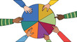 © Gabrieuskal - Manos de diversas personas colaborando sobre un gráfico circular de sectores coloridos