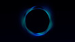 © Vooper - Abstract blue digital lines forming glowing circular energy field on dark background. Futuristic technology ring with smooth wave structure and cyber light pattern.