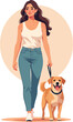 © maximilian - donna mentre porta a passeggio il cane vettoriale