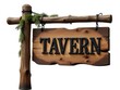 © Ева Поликарпова - A rustic wooden sign hangs from a wooden pole, perfect for use in rustic or medieval-themed settings