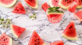 watermelon juice with watermelon slices on the table