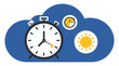 © AI Artist - Cloud computing concept with alarm clock, stopwatch, and sun icon representing time management, productivity, and daily scheduling