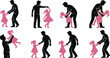 © Numan - Complete Collection of Joyful Father and Little Daughter Dancing Silhouette Vector Illustrations, Minimalist Black and Pink Parent-Child Bonding Poses for 2026 Design Projects and Father's Day Graphic