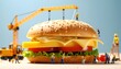 © Fina - Creative Miniature Diorama Concept Tiny Construction Workers Building Giant Tasty Burger