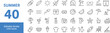 © Hey world - Collection of 40 black and white line representing summer activities and such as sunglasses, beach balls, and flip-flops