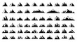 © William - Diverse collection of black mountain and hill icons in various peak shapes with subtle white snow caps, arranged in a precise grid on a transparent background with copy space, minimalist graphic