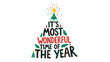 © Clara - Artistic typographic Christmas tree design composed of the phrase its most wonderful time of the year with festive leaves and stars.