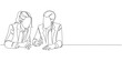 © sense - Line art Illustration of business people working together in the office. One line art style