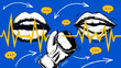 © Fouzia - Illustration of a heated verbal debate or argument featuring two mouths, a boxing glove, and sound waves on a blue background.