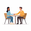 © SymaStudio - Two people sitting at a table shaking hands, symbolizing agreement and a successful business meeting or collaboration