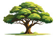 © VectorCO - Majestic oak tree with lush green leaves and sturdy trunk on white background highlighting natural beauty and serenity