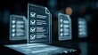 © Varma - Law regulation and compliance concept displayed on a virtual screen with digital documents and checkbox lists. Concept of legal rules, policy adherence, auditing, and regulatory control in business