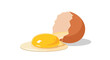 © Mimi - A single brown egg is cracked open, its yellow yolk and white liquid pooled on a white surface, with one shell half beside it.