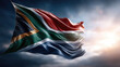 © syhin_stas - South African flag waving proudly with vibrancy against an epic sunset, representing national pride, hope, freedom, and the diverse heritage of Africa