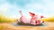 © Igor - Cartoon Pig Enjoying Muddy Puddle in a Field