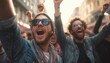 © Ivan - Joyful Soccer Supporters Celebrate Team Win As They Walk Through The Streets In Euphoria And Excitement.