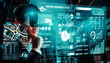 © InfiniteFlow - Future virtual reality technology for innovative VR warehouse management . Concept of smart technology for industrial revolution and automated logistic control .