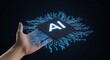 © salamah - A hand holds a microchip with AI on it surrounded by glowing blue circuits on a black background