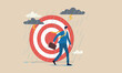 © Rozina - Having bad day, target , discourage or depression, failure feeling bad or difficulty, having problem and trouble concept, depressed wet businessman walking in raining thunderstorm.