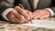 © InfiniteStudio - Investor signs financial agreement at marble desk in soft light with gold pen detail, showcasing wealth management focus