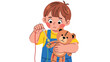 © hasan - Young boy carefully sewing his beloved teddy bear with needle and thread, showing care and repair