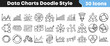 © Vectoravec - Thirty hand drawn doodle style icons representing various data charts graphs flowcharts and statistical analysis elements for reports.