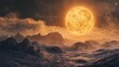 © hadia - Alien sun illuminates a rugged, misty alien planet landscape with dark mountain ranges.