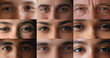 © fizkes - Eyes close up of various senior and young people looking at camera, getting happy, smiling. Models of different ages, races, genders getting good vision, healthy eyesight. Collage of upper faces