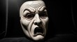 © Roshan - Theatrical white mask with dramatic facial expression intense emotions and detailed design on a dark background conveying fear or anger