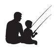 © NexBrand - Father and son fishing together silhouette vector illustration, parenting concept