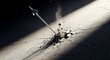 © LangkahKaki - A dramatic close-up shot of a single arrow deeply embedded in cracked, dusty ground, illuminated by a strong beam of light, creating a stark contrast.