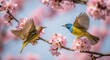 © Nana - Charming Pair of Colorful Hummingbirds Interacting on Blossom Tree Branch