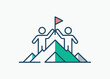 © Miraz10 - Two human figures celebrate atop a white and teal mountain peak with a red flag against a plain white background.