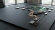 © Giggles - Resilient infrastructure planning layout on graphite boardroom table with backup routing, redundancy modules, secure network continuity and elegant copy space for business technology banner