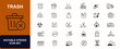 © JIm Studio - Trash web icons in line style. Garbage disposal, recycle bin, compost bucket, pollution control, landfill waste, eco cleanup, biodegradable bag. Editable stroke. Vector illustration.