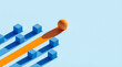 © Lukman - A solitary orange sphere forging its own vibrant path forward, showcasing leadership, individuality, and a bold departure from identical blue blocks